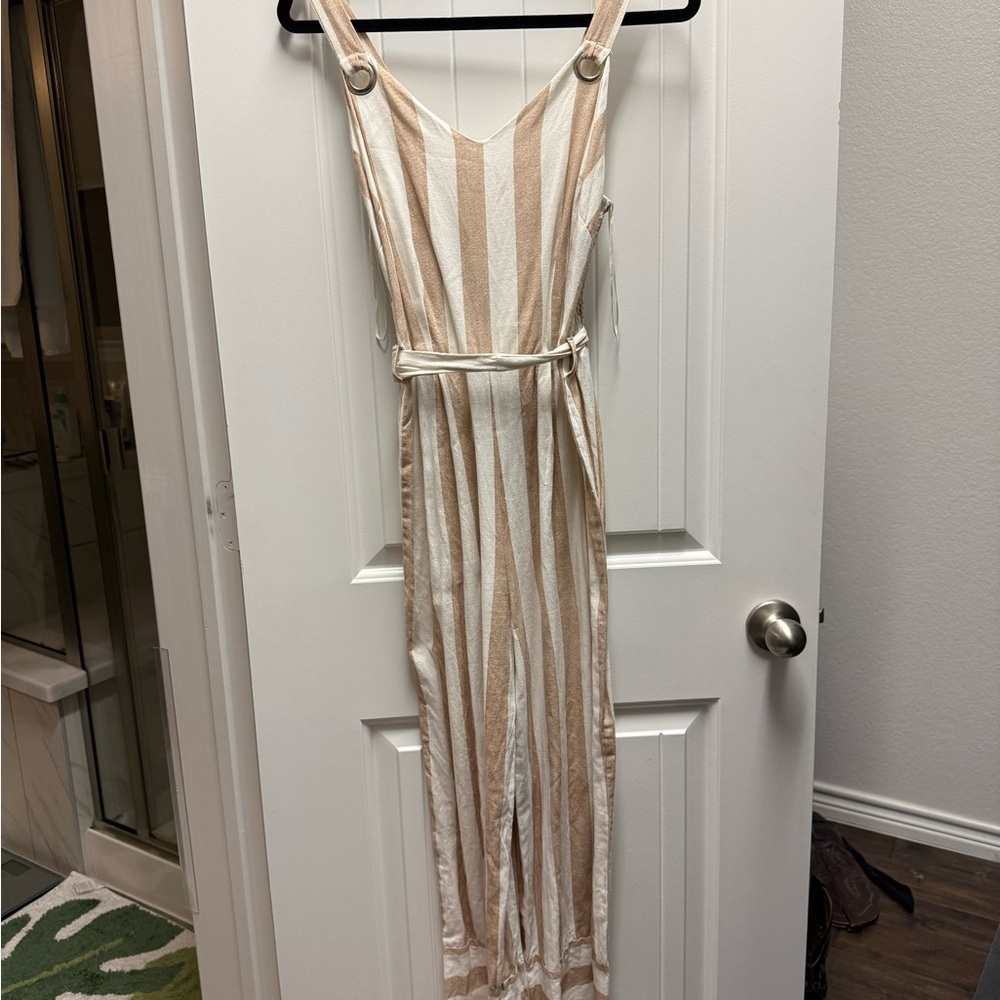 Striped Tan and White Jumpsuit
